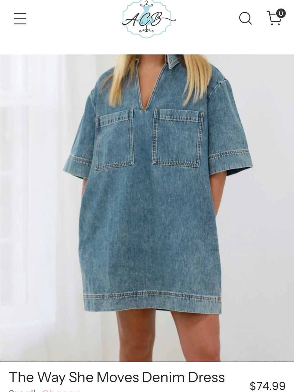 Relaxed Short-Sleeve Denim Mini Dress - Blue